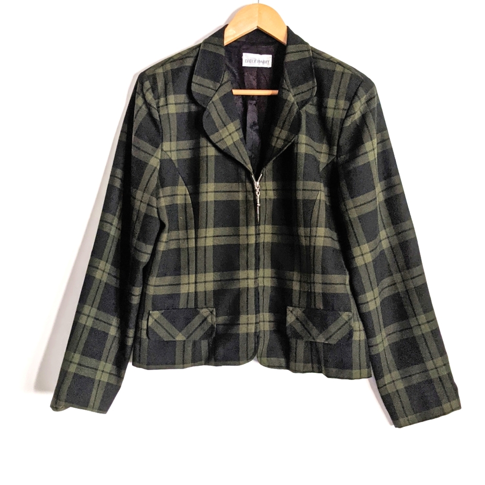 VTG 90's DAILY HABIT Plaid Blazer Zip Front Jacket